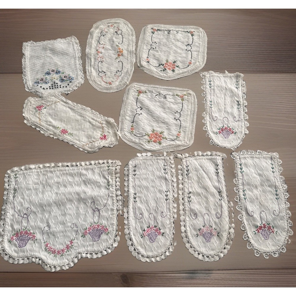 Lot 10 VTG Arm Chair Covers Doilies Floral Embroidered Crochet Victorian Antimac